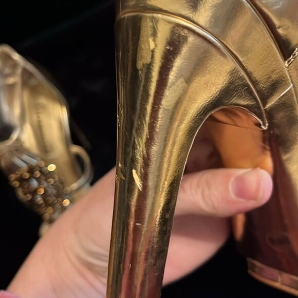 BCBG MaxAzeria Gold Beaded High Heel Sandals - Picture 6 of 11